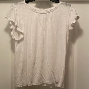 LOFT WHITE RUFFLE TRIM T-SHIRT, SIZE M